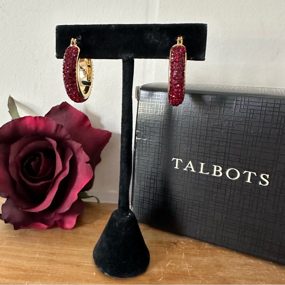 Talbots Ruby Bejeweled Hoop Earrings